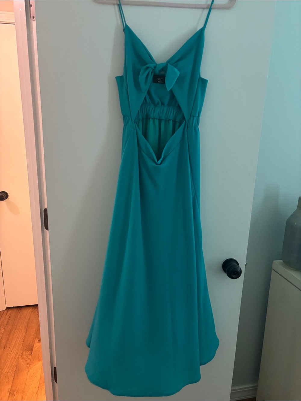 VICI Teal Bow-Front Peak-a-Boo Dress